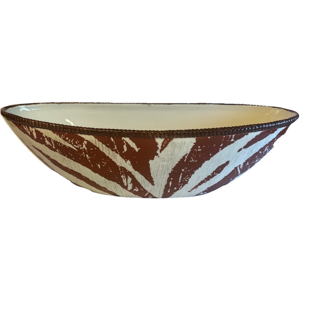 Raymond Waites Safari Certified International Oval Bowl Brown Zebra Animal Print